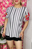 Women's blouse wholesale Aztec prints & floral embroidery & short sleeves BQ16030