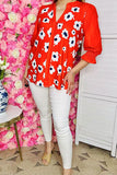 Women's boutique clothing suppliers Red flower prints & red color block & 3/4 sleeves BQ16055