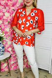 Women's boutique clothing suppliers Red flower prints & red color block & 3/4 sleeves BQ16055