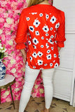 Women's boutique clothing suppliers Red flower prints & red color block & 3/4 sleeves BQ16055