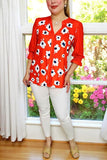 Women's boutique clothing suppliers Red flower prints & red color block & 3/4 sleeves BQ16055