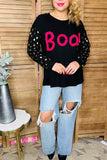 Halloween BOO embroidery gold sparkle dots sleeves women's boutique top BQ16079 AS14