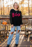 Halloween BOO embroidery gold sparkle dots sleeves women's boutique top BQ16079 AS14