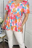 Plus size women's blouse suppliers Multi color floral prints & puff short sleeves BQ16096