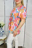 Plus size women's blouse suppliers Multi color floral prints & puff short sleeves BQ16096