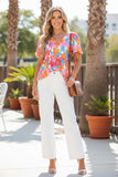 Chich loral prints & puff short sleeves women's boutique top BQ16096 CFloor
