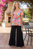 Chich loral prints & puff short sleeves women's boutique top BQ16096 CFloor