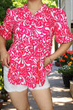 Shop women blouse Fuchsia floral printed blocked short sleeves BQ16098