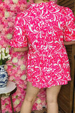 Shop women blouse Fuchsia floral printed blocked short sleeves BQ16098