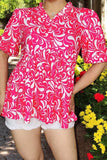 Shop women blouse Fuchsia floral printed blocked short sleeves top BQ16098