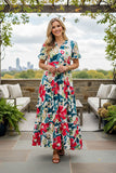 Clearance--Western floral printed puff sleeve maxi womens boutique dress BQ16099