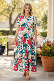 Clearance--Western floral printed puff sleeve maxi womens boutique dress BQ16099