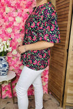 Shop women clothing online Floral printed oversize drop shoulder puff sleeve blouse BQ16142