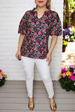 Shop women clothing online Floral printed oversize drop shoulder puff sleeve blouse BQ16142