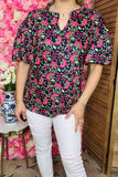 Shop women clothing online Floral printed oversize drop shoulder puff sleeve blouse BQ16142