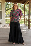 Western chic floral drop shoulder puff sleeve women's boutique blouse BQ16142 (DS10)