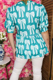 USA Women clothing store Turquoise bow printed baby doll short sleeve top BQ16145