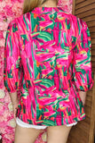 Shop plus size women clothing online Green & fuchsia printed 3/4 sleeve blouse BQ16185
