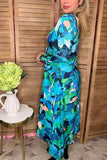 Bule floral twist long sleeve women's boutique dress w/v-neckline BQ16322 (AS1)