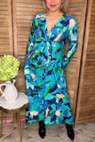 Bule floral twist long sleeve women's boutique dress w/v-neckline BQ16322 (AS1)