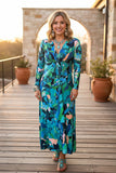 Bule floral twist long sleeve women's boutique dress w/v-neckline BQ16322 (AS1)