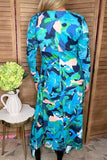 Bule floral twist long sleeve women's boutique dress w/v-neckline BQ16322 (AS1)