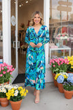 Bule floral twist long sleeve women's boutique dress w/v-neckline BQ16322 (AS1)