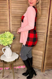 Pink long sleeve w/plaid printed back women tops w/front pocket BQ8142 (ES2)