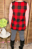 Pink long sleeve w/plaid printed back women tops w/front pocket BQ8142 (ES2)