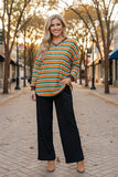 Multi-color striped printed long sleeve women top BQ8424 FS12