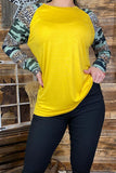 Western leopard & camo long sleeve & yellow women's boutique blouse BQ8575