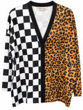 Western leopard & checkered long sleeve women's boutique cardigan Southern Stitch XCH17466