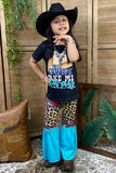 Western COWBOY TAKE ME AWAY Leopard & turquoise girl's boutique set 1119WY 5S9