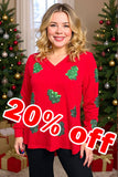 Sequin Christmas tree red knitted fabric long sleeve women top XCH16598 CS4