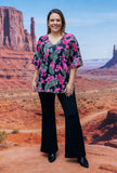 Western paisley & floral printed short sleeve w/ruffle women top GJQ15834  (BS2)