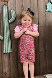 DLH1121-2 Fuchsia bull skull & horse shoe printed onesie w/ruffle sleeves wholesale