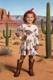 Bulls & Cactus & Stars print long sleeve dress DLH2865 (A2S3)