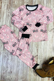 Western MOO Pink cow boutique girls pajama set DLH0824-11 (A1S7)