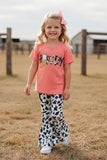 Western HOWDY COW printed top & pant girl's boutique set DLH0824-5 (A7S2)
