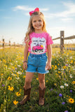 Pink printed t-shirt & blue shorts 2pc girls set DLH0923-06/XCH09002 A16S5