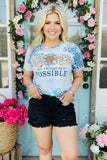 DLH0923-08 "WITH GOD ALL THINGS ARE POSSIBLE" Blue leopard printed short sleeve top IS20