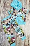 Western COWGIRL GLITTER hoode top & pant girls boutique set DLH0923-20 (A1S9)