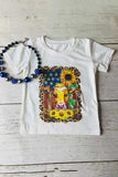 4th July girls top wholesale Cow USA Sunflower printed girls t-shirt DLH0923-32