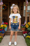 4th of July Cow USA Sunflower printed girls t-shirt DLH0923-32 A9S8