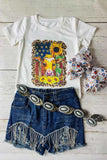 4th July girls top wholesale Cow USA Sunflower printed girls t-shirt DLH0923-32