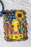 4th July girls top wholesale Cow USA Sunflower printed girls t-shirt DLH0923-32