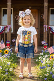 4th of July Cow USA Sunflower printed girls t-shirt DLH0923-32 A9S8
