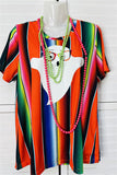 DLH10144 Serape cute ghost w/glasses printed short sleeve top for halloween IS5