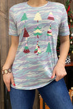 DLH10291 Camo top w/multi pattern Christmas trees for women /Afloor