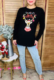 "Merry Christmas" & reindeer printed women black t-shirt DLH10321-1 HS3/Afloor